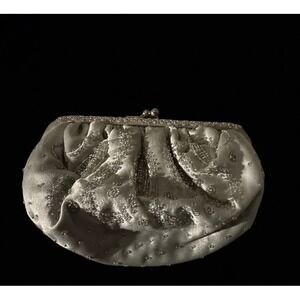 Le Regale Vintage Silver Beaded clasp clutch Evening Bag Formal Occasion Purse